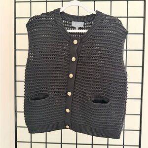 Black Button-Up Knit Sweater Vest